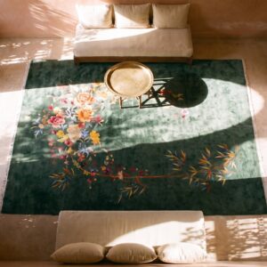 Artistic Seafoam Green Color Antique Room Size Deco Chinese Carpet (SKU 25303) - styled overhead view