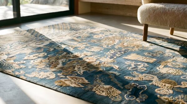 Antique artistic small scatter size silk blue gray color chinese textile 8 Antique artistic small scatter size silk blue gray color chinese textile (sku 23685) - in-room detail