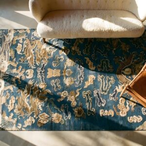 Antique Artistic Small Scatter Size Silk Blue Gray Color Chinese Textile (SKU 23685) - styled overhead view