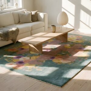 Artistic Antique Teal Color Floral Pattern Chinese Art Deco Rug (SKU 25150) - room view
