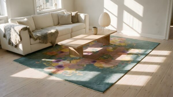 Artistic antique teal color floral pattern chinese art deco rug 11 Artistic antique teal color floral pattern chinese art deco rug (sku 25150) - room view