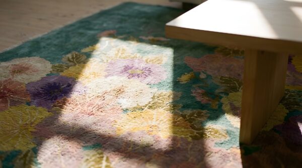 Artistic antique teal color floral pattern chinese art deco rug 12 Artistic antique teal color floral pattern chinese art deco rug (sku 25150) - in-room detail