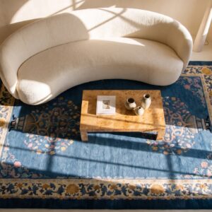 Antique Artistic Tree Pattern Chinese Light Blue Color Peking Rug (SKU 25292) - styled overhead view