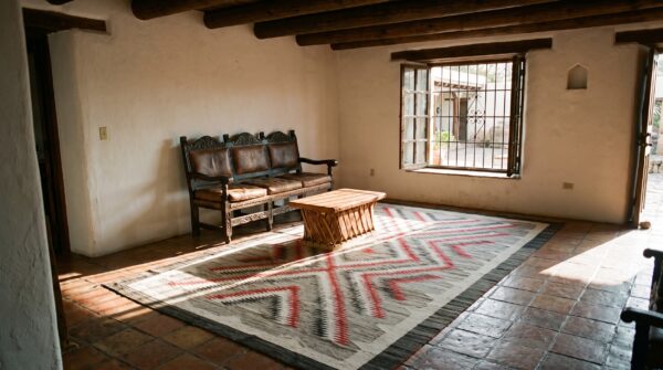 Antique artistic tribal geometric flatweave native american navajo rug 8 Antique artistic tribal geometric flatweave native american navajo rug (sku 25460) - room view