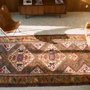 Artistic Antique Tribal Geometric Late 19th Century Caucasian Shirvan Rug (SKU 21719) - styled overhead view