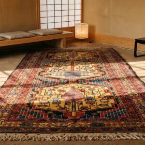 Artistic Tribal Geometric Primitive Animal Motif Antique Persian Bakhtiari Rug (SKU 19744) - room view