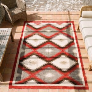 Artistic Tribal Pattern Flatwoven Antique Native American Navajo Rug (SKU 20112) - styled overhead view