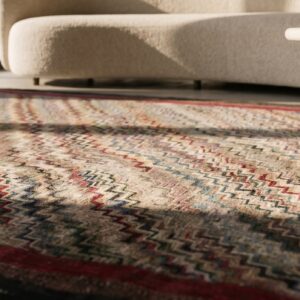 Artistic Wavy Chevron Design Antique American Folk Art Square Rug (SKU 17860) - in-room detail