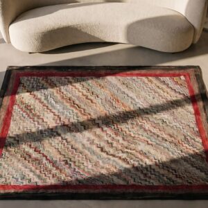 Artistic Wavy Chevron Design Antique American Folk Art Square Rug (SKU 17860) - styled overhead view