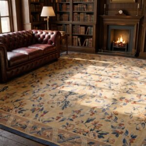 Antique Aubusson French Allover Floral Knotted Square Rug (SKU 24236) - room view