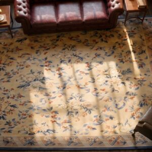 Antique Aubusson French Allover Floral Knotted Square Rug (SKU 24236) - in-room detail