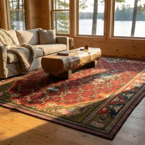 Antique Aubusson French Allover Geometric Flat Weave Red Rug (SKU 25645) - room view
