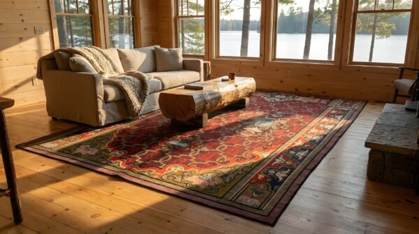 Antique aubusson french allover geometric flat weave red rug 9 Antique aubusson french allover geometric flat weave red rug (sku 25645) - room view