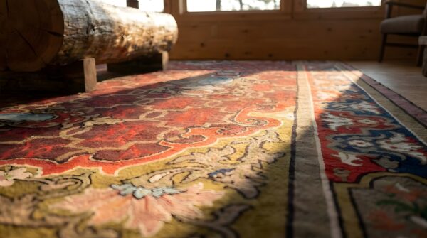 Antique aubusson french allover geometric flat weave red rug 10 Antique aubusson french allover geometric flat weave red rug (sku 25645) - in-room detail