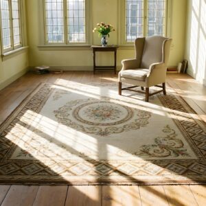 Antique Aubusson French Allover Medallion Flat Weave Rug (SKU 23924) - room view