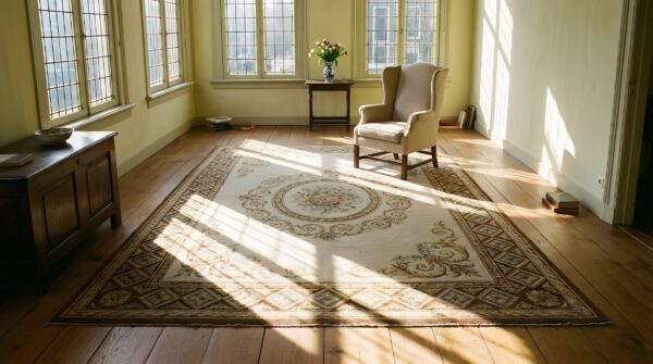 Antique aubusson french allover medallion flat weave rug 11 Antique aubusson french allover medallion flat weave rug (sku 23924) - room view