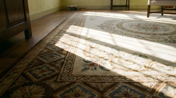 Antique aubusson french allover medallion flat weave rug 12 Antique aubusson french allover medallion flat weave rug (sku 23924) - in-room detail