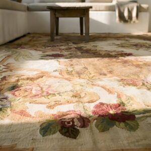 Antique Aubusson French Floral, Medallion Flat Weave Rug (SKU 24146) - in-room detail