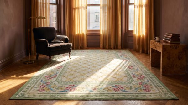 Antique aubusson hallway runner wool ivory rug 8 Antique aubusson hallway runner wool ivory rug (sku 25259) - room view