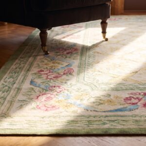 Antique Aubusson Hallway Runner Wool Ivory Rug (SKU 25259) - in-room detail