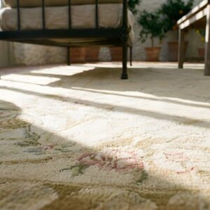 Antique Aubusson Large Room Size Wool Ivory Rug (SKU 24958) - in-room detail