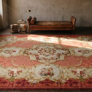 Antique Aubusson Oversized Large Oversized Big Rug Wool Coral (SKU 21162) - room view
