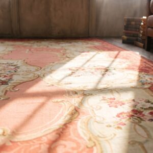 Antique Aubusson Oversized Large Oversized Big Rug Wool Coral (SKU 21162) - in-room detail