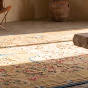 Antique Aubusson Oversized Large Oversized Big Rug Wool Green (SKU 18422) - in-room detail