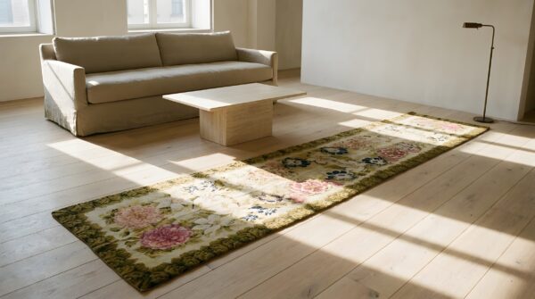 Antique axminster english floral knotted hallway runner rug 9 Antique axminster english floral knotted hallway runner rug (sku 23826) - room view