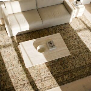 Antique Axminster Hallway Runner Wool Multi Rug (SKU 24219) - styled overhead view