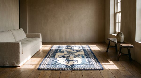 Antique baotou chinese allover beige, blue 1920s rug 9 Antique baotou chinese allover beige, blue 1920s rug (sku 24246) - room view