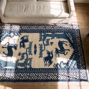 Antique Baotou Chinese Allover Beige, Blue 1920s Rug (SKU 24246) - styled overhead view