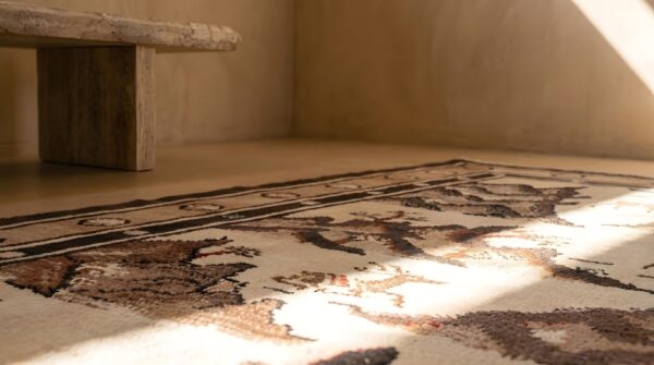 Antique baotou chinese floral hand knotted pile rug 7 Antique baotou chinese floral hand knotted pile rug (sku 21997) - in-room detail