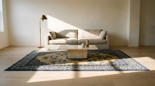 Antique baotou chinese medallion knotted rug 10 Antique baotou chinese medallion knotted rug (sku 24730) - room view