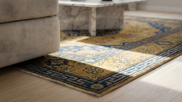 Antique baotou chinese medallion knotted rug 11 Antique baotou chinese medallion knotted rug (sku 24730) - in-room detail