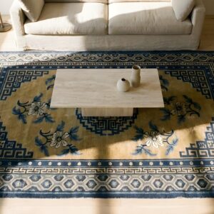 Antique Baotou Chinese Medallion Knotted Rug (SKU 24730) - styled overhead view