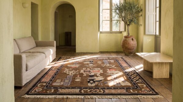 Antique baotou small scatter size wool brown rug (sku 22927) - room view