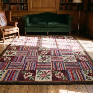 Antique Basket Weave And Floral Folk Art Pattern American Hooked Rug (SKU 20562) - room view