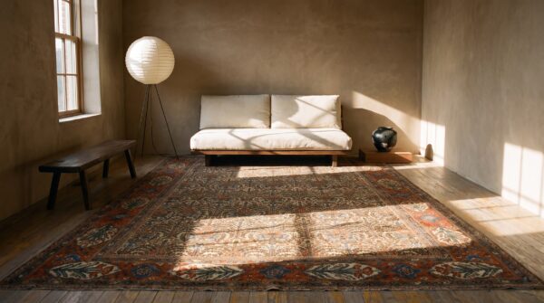 Beautiful allover geometric vase floral pattern antique persian bibikabad rug 9 Beautiful allover geometric vase floral pattern antique persian bibikabad rug (sku 24414) - room view
