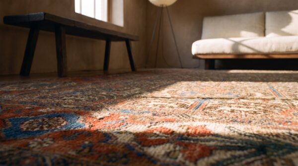 Beautiful allover geometric vase floral pattern antique persian bibikabad rug 10 Beautiful allover geometric vase floral pattern antique persian bibikabad rug (sku 24414) - in-room detail