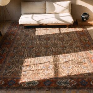 Beautiful Allover Geometric Vase Floral Pattern Antique Persian Bibikabad Rug (SKU 24414) - styled overhead view