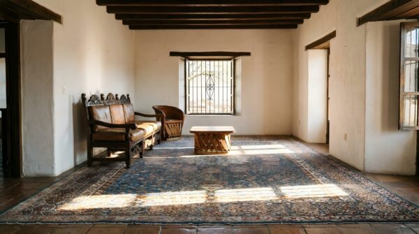Beautiful ardabil design antique late 19th century indian agra gonbad rug (sku 23259) - room view