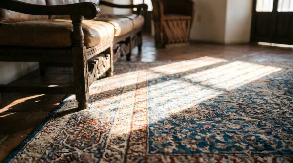 Beautiful ardabil design antique late 19th century indian agra gonbad rug (sku 23259) - in-room detail