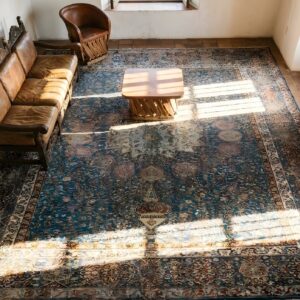 Beautiful Ardabil Design Antique Late 19th Century Indian Agra Gonbad Rug (SKU 23259) - styled overhead view