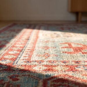 Beautiful Seafoam Green Color Tribal Pattern Antique Cotton Indian Agra Area Rug (SKU 21357) - in-room detail