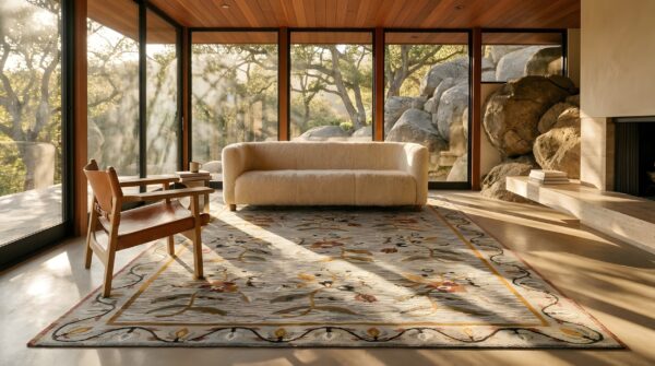 Beautiful soft gray color antique allover floral flat weave bessarabian rug 9 Beautiful soft gray color antique allover floral flat weave bessarabian rug (sku 25394) - room view