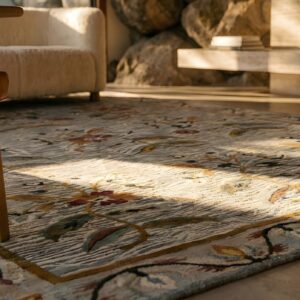 Beautiful Soft Gray Color Antique Allover Floral Flat Weave Bessarabian Rug (SKU 25394) - in-room detail