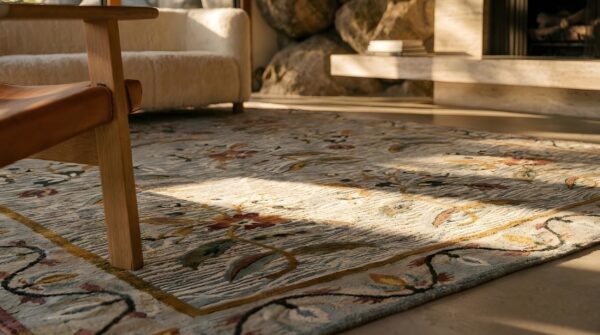 Beautiful soft gray color antique allover floral flat weave bessarabian rug 10 Beautiful soft gray color antique allover floral flat weave bessarabian rug (sku 25394) - in-room detail