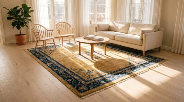 Antique wool beige hand knotted pile rug 12 Antique wool beige hand knotted pile rug (sku 24662) - room view