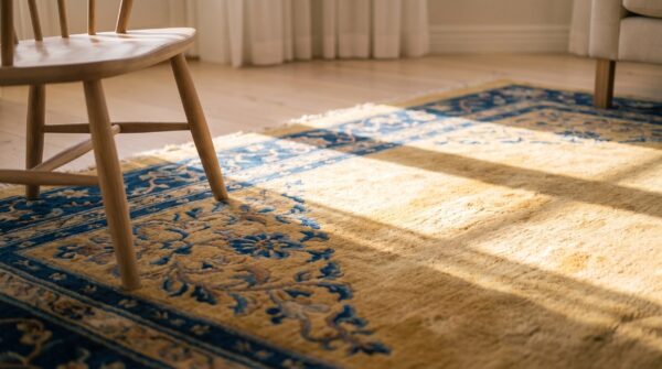 Antique wool beige hand knotted pile rug 13 Antique wool beige hand knotted pile rug (sku 24662) - in-room detail